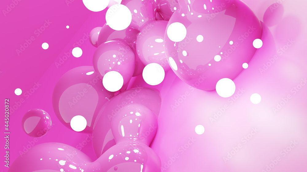 Colorful sticky spheres on a pink surface. 3D illustration