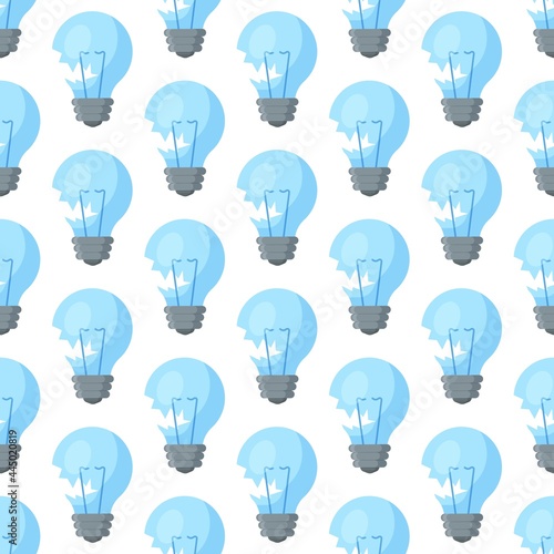 Vector illustration of a pattern of blue battered light bulbs. Light bulb full of ideas And creative thinking, analytical thinking for processing. 