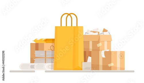 Collection of unnecessary trash for removal. Cleaning an office or school office.