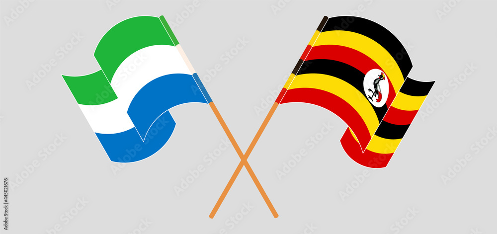 Crossed and waving flags of Sierra Leone and Uganda Crossed and waving flags of Sierra Leone and Uganda