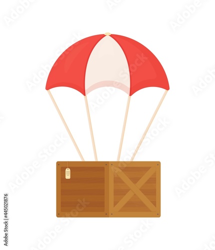 Vector illustration of wood box fly isolated on white background. Box in parachute military force isolated icon vector illustration design.
