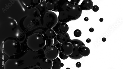 Tablou canvas Black drops against a white background. 3D illustration