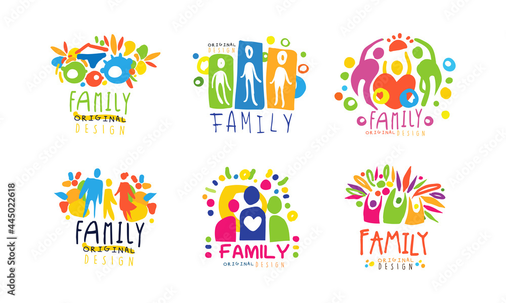 Colorful Family Label or Emblem Original Design Vector Set