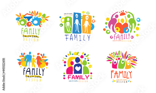 Colorful Family Label or Emblem Original Design Vector Set