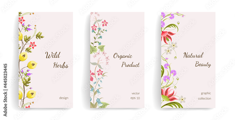 Vector template for social media posts, stories, banners, mobile apps, web and internet ads. Background with wildflowers and leaves. Spring ornament concept for greeting card, cover or invitation