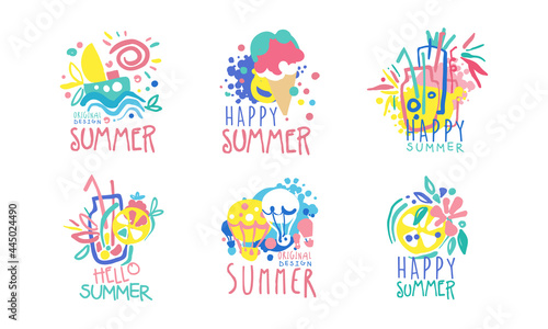 Bright Hello Summer Logo or Label for Seasonal Vacation Design Vector Set © topvectors