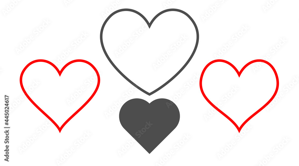 Heart icon set. Outline shape love sign isolated on a background. Vector illustration