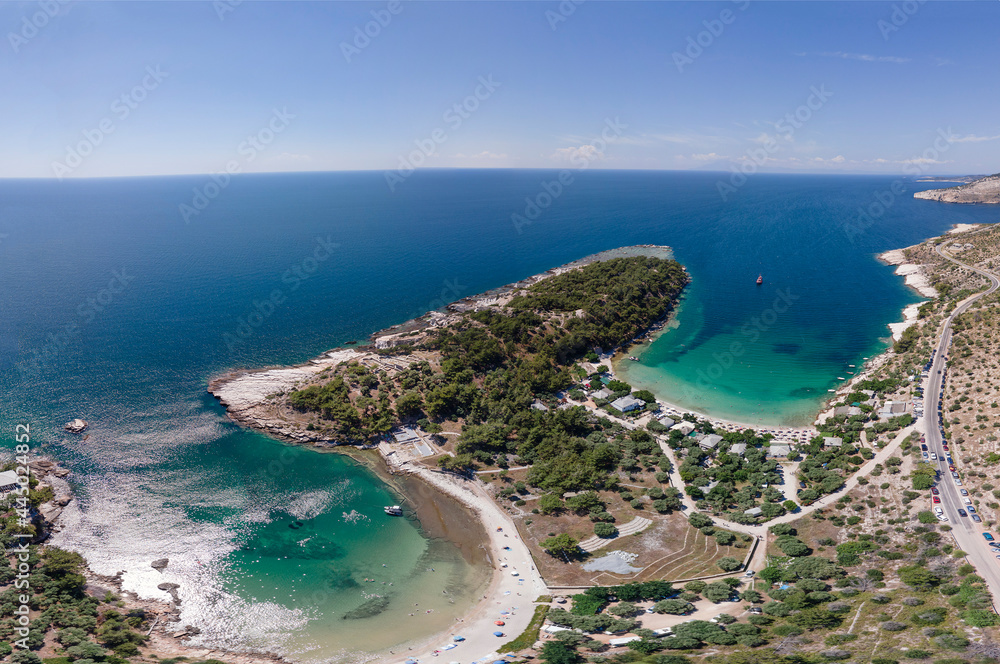 aerial view of Alyki bay at Thassos island