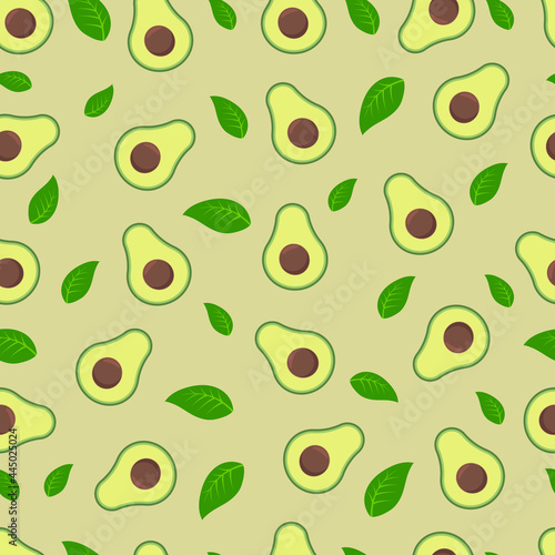 cute avocado in a cut with a bone on a beige background. seamless pattern.