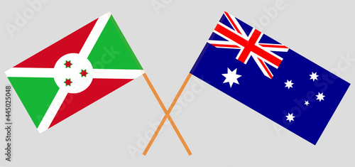 Crossed flags of Burundi and Australia. Official colors. Correct proportion