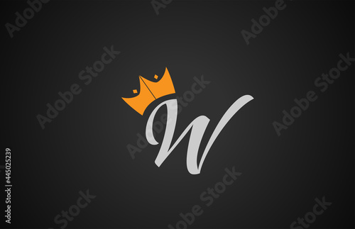 W creative handwritten alphabet letter logo for branding and business. Design for lettering and corporate identity with king crown. Professional template icon