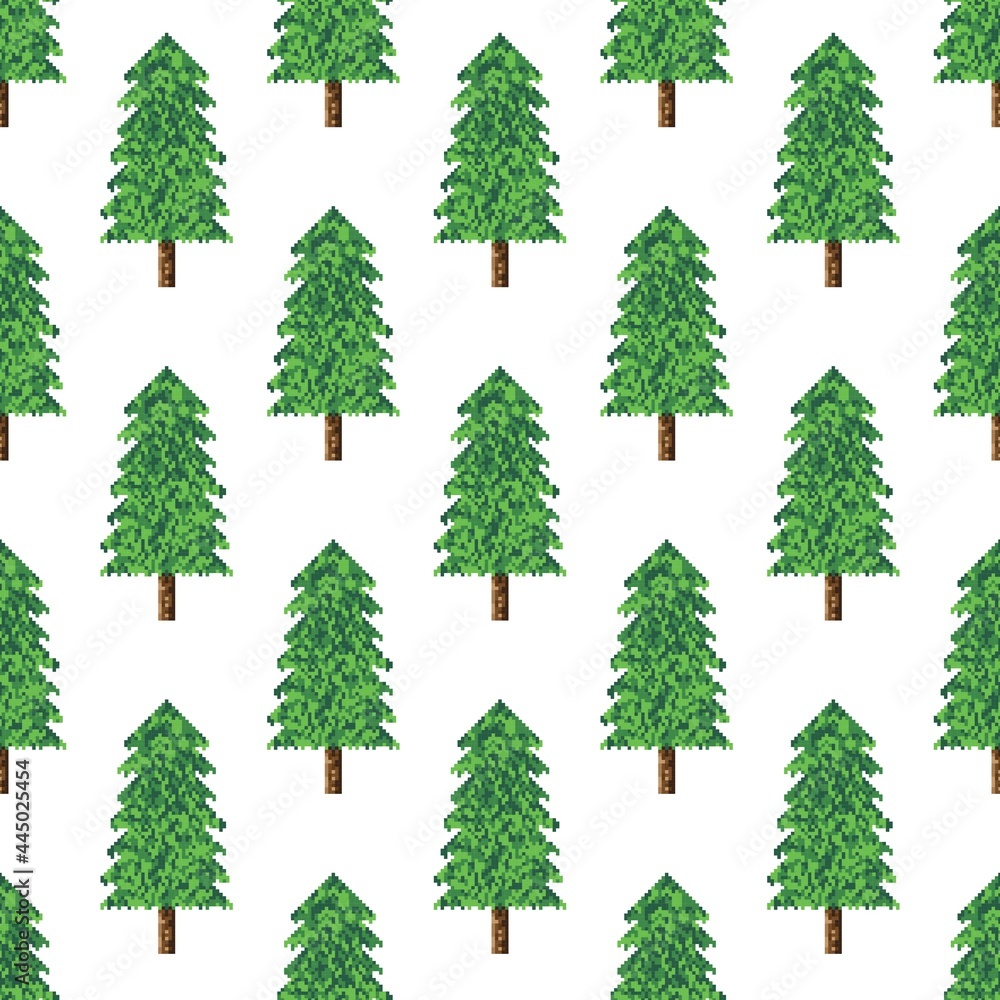 Fototapeta premium Christmas trees pattern pixel art. Seamless pattern. Pixel art Christmas trees pattern.