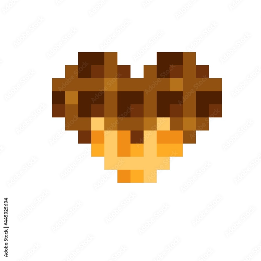 Fototapeta premium Heart waffle pixel art. Vector illustration. Valentine's Day.