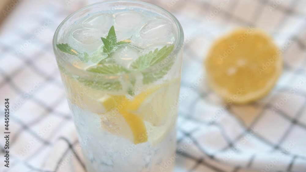 Refreshing soft drink. Sparkling water with ice and lemon. Refreshing soft drink. Sparkling water with ice and lemon.