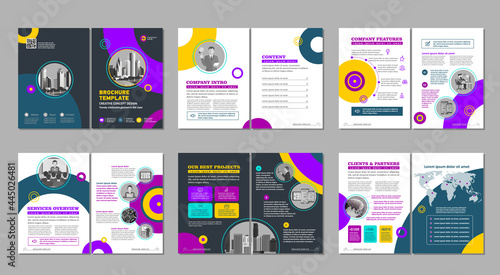 Brochure creative design. Multipurpose template, include cover, back and inside pages. Trendy minimalist flat geometric design. Vertical a4 format.