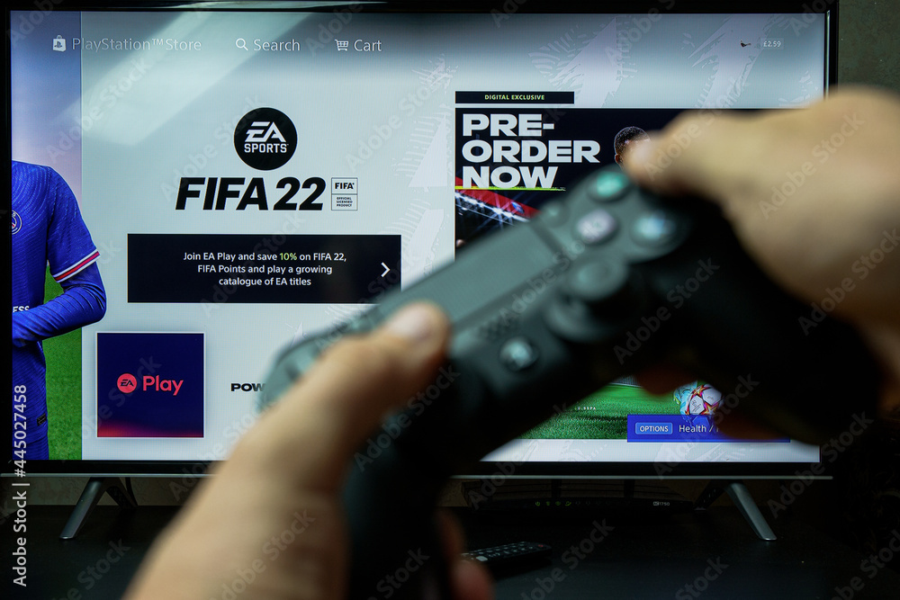 FIFA 2021 video football game on PS4 gaming console. Stock Photo | Adobe  Stock