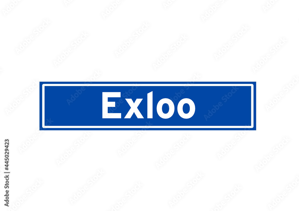 Exloo isolated Dutch place name sign. City sign from the Netherlands. Exloo isolated Dutch place name sign. City sign from the Netherlands.