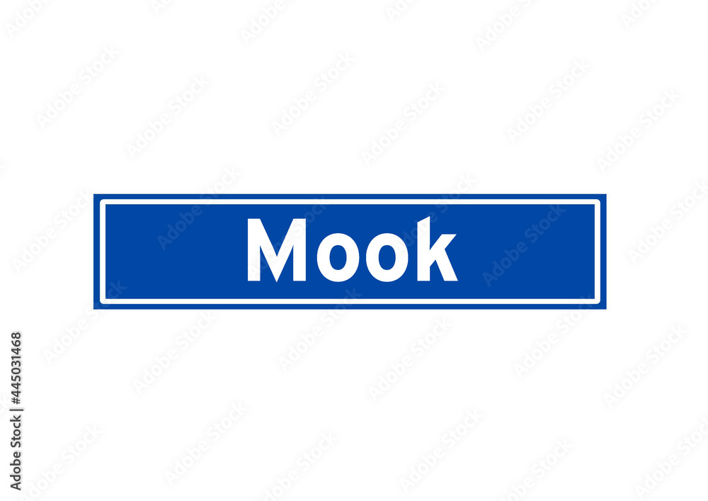 Mook isolated Dutch place name sign. City sign from the Netherlands. Mook isolated Dutch place name sign. City sign from the Netherlands.