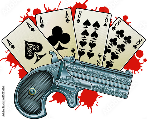 paying cards "dead man´s hand" and gun