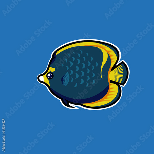 purple tropical fish on a blue background.vector illustration