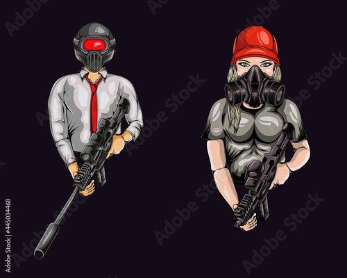 two shooter game cartoon illustrations