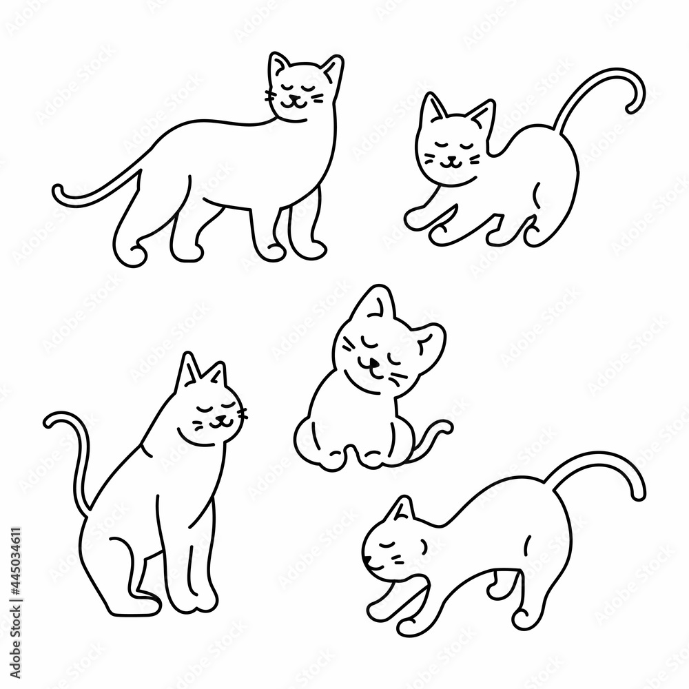 Vector image funny hand drawn cats and kittens. Animals vector illustration with adorable cute cartoon, vector icons