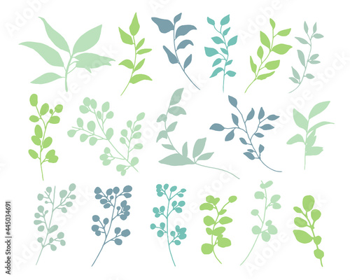 手書きの草木イラスト。　植物イラストベクターパーツセット。