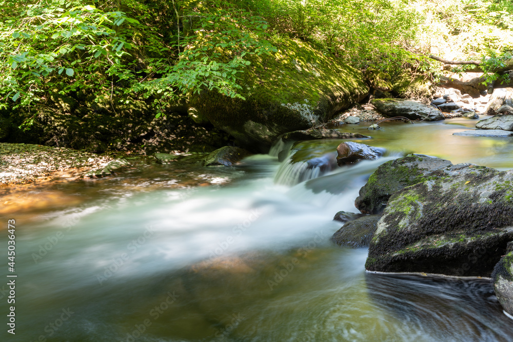Obraz premium Long exposure of a waterfall on the East Lyn river at Watersmeet In Exmoor National Park