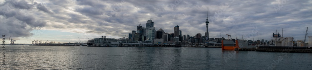 Panoramic view of the Auckland skyline from seaside