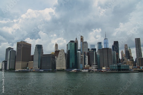 A view of Manhattan skyline from Brooklyn bridge park in New York City  USA