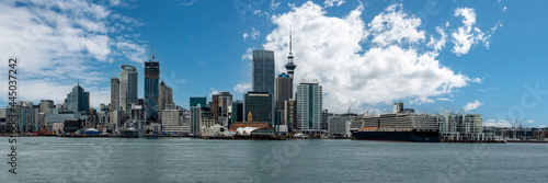 Panoramic view of the Auckland skyline from seaside