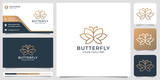 minimalist butterfly logo design with creative line art style concept and business card design.