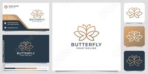 minimalist butterfly logo design with creative line art style concept and business card design.