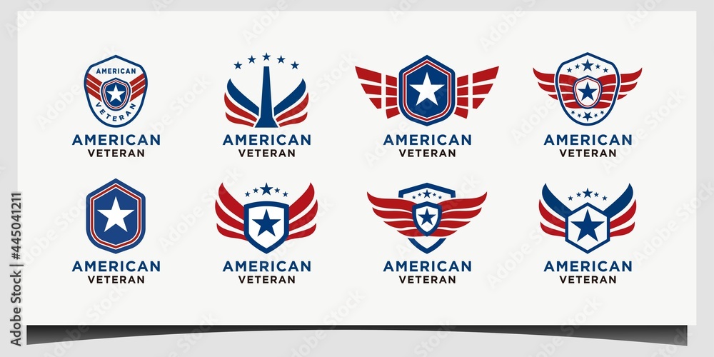 set collection american veteran shield patriotic national logo design ...