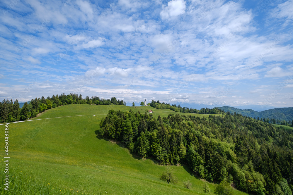 St. Oswald church in Skofja Loka hills