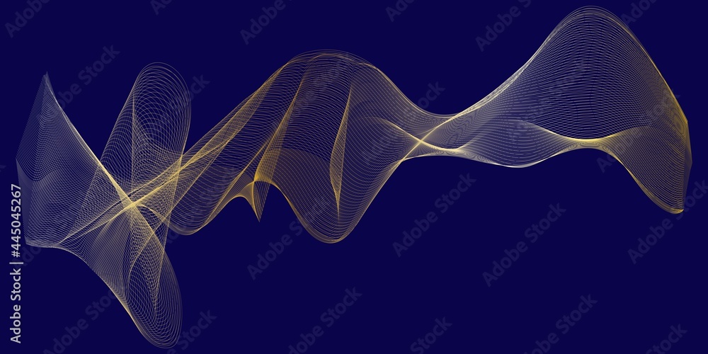 Gold line wave on blue background, can be used for landing page, brochure, banner, wallpaper. Packaging or menu design.Vector. Retro style