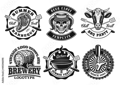 A set of vintage badges for BBQ and beer themes
