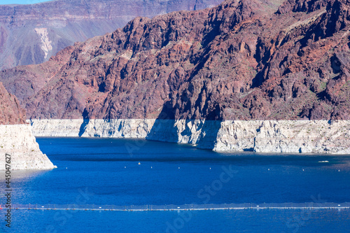Record low water level of shrinking Lake Mead, key reservoir along Colorado River, during severe drought in the American West