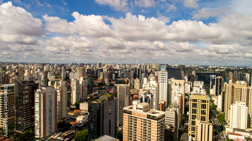Aerial view of the Itaim Bibi region  with Av. Paulista and Ibirapuera Park in the background