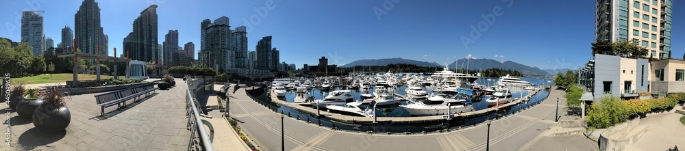Panorama of Beautiful Coal Harbor on a Sunny Summer Day