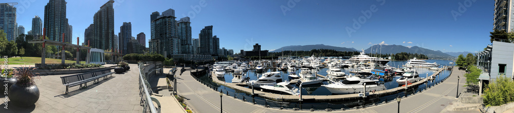 Panorama of Beautiful Coal Harbor on a Sunny Summer Day
