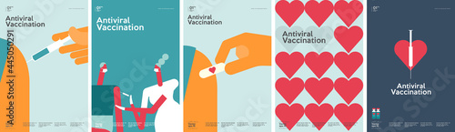 Vaccination. Set of vector illustrations. Simple, fun, background pictures about vaccine action, immunity, health.  photo