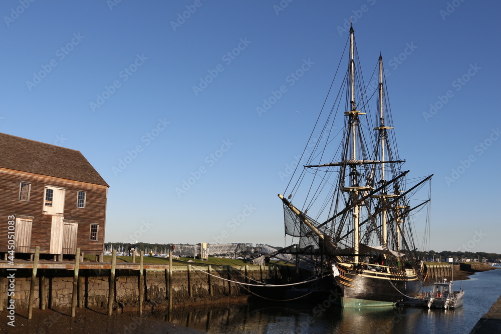 Salem Maritime National Historic Site, Salem, Massachusetts with the tall-ship Friendship of Salem . Salem Maritime National Historic Site, Salem, Massachusetts with the tall-ship Friendship of Salem .