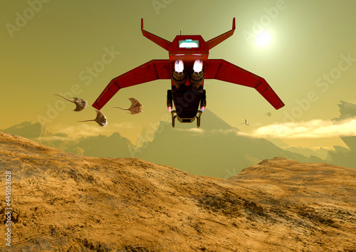 super drone is exploring the desert planet