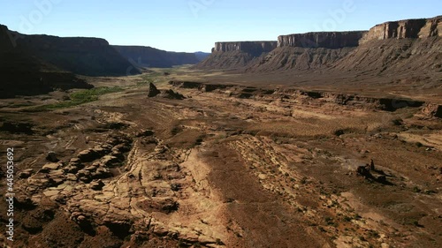 Flying over a desert valley
