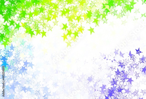 Light Pink, Green vector background with colored stars.