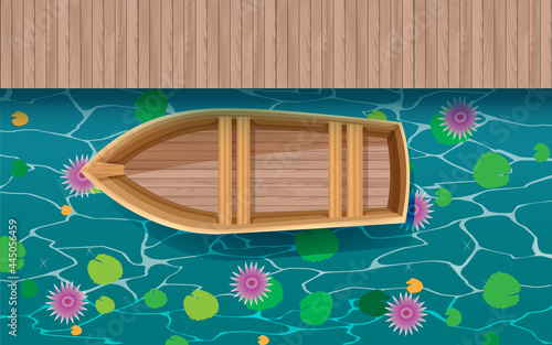 topview wooden at the wooden port on the lotus swamp