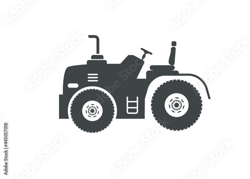 Farm tractor simple illustration in black and white.