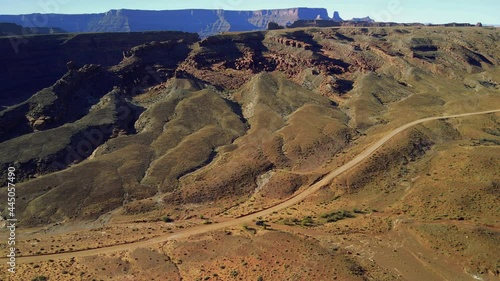 Flying over a remote desert road
