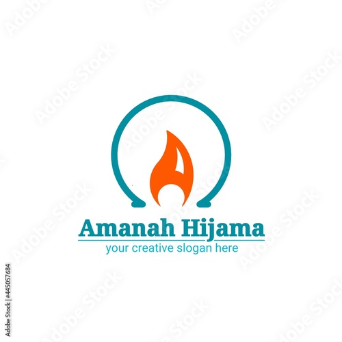 Amanah Hijama Logo Design which means trustful Cupping Therapy, with
The letter A is in the form of a fire and a glass bowl, as a logo for a clinic or therapy center.